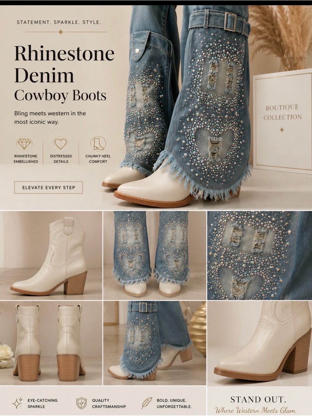 COPY - Reitoys women’s cowboy boots denim fold over cowgirl knee high boots